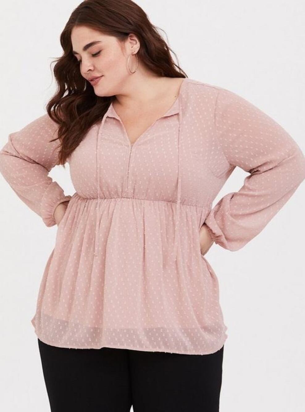 Torrid Women's Plus Size Blush Clip Dot Tie Babydoll Top - Size 2 (2X) - Boho